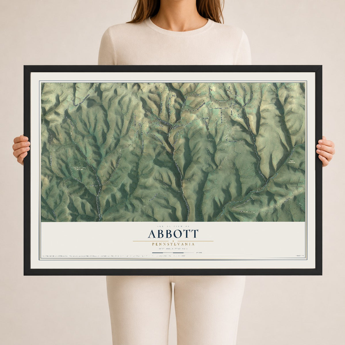 Map of Abbott, Pennsylvania, 24 x 36 inch print in a black wood frame