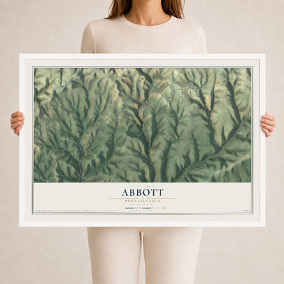 Map of Abbott, Pennsylvania, 24 x 36 inch print in a white wood frame