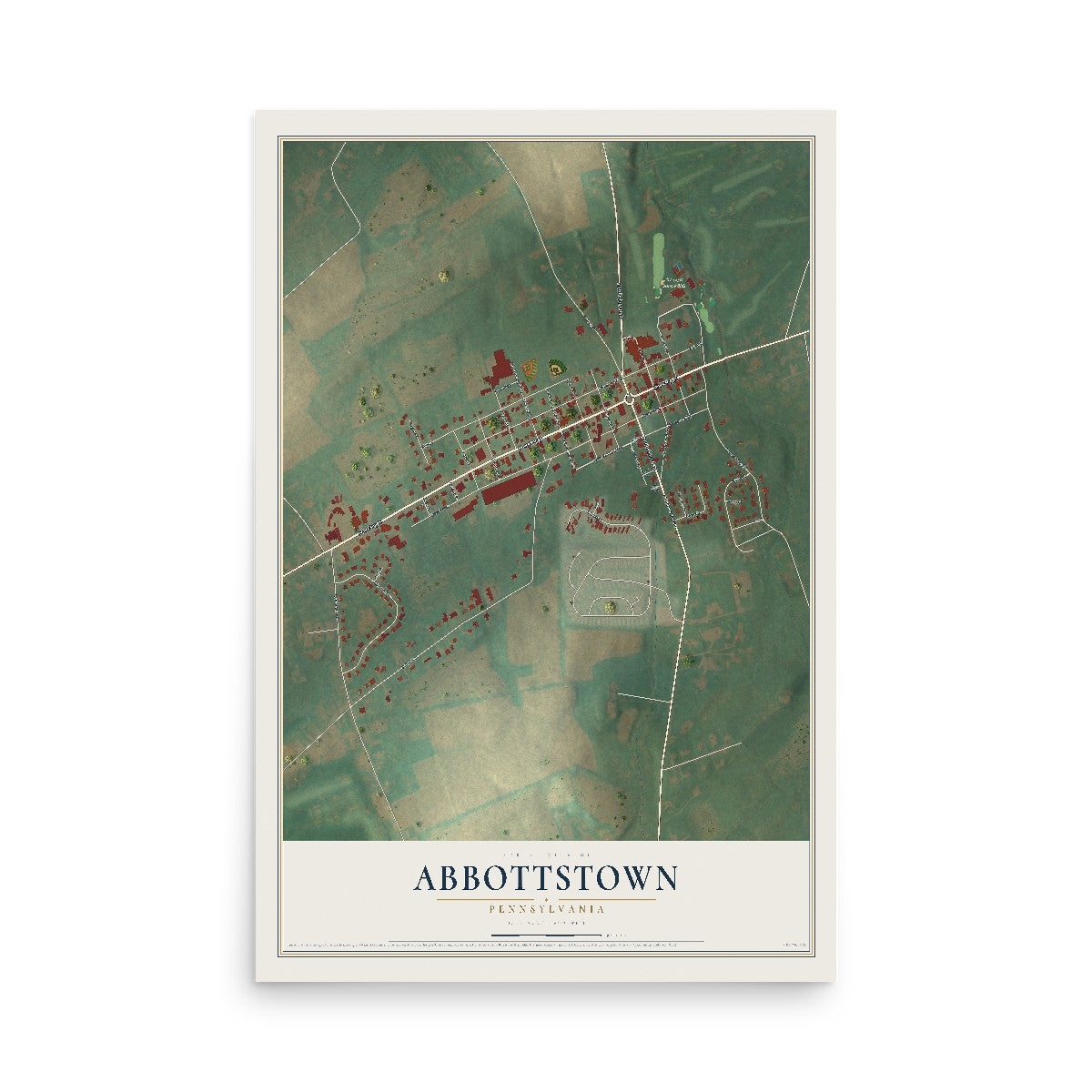 Map of Abbottstown, Pennsylvania, 12 x 18 inch unframed archival matte print