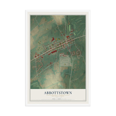 Map of Abbottstown, Pennsylvania, 12 x 18 inch print in a white wood frame