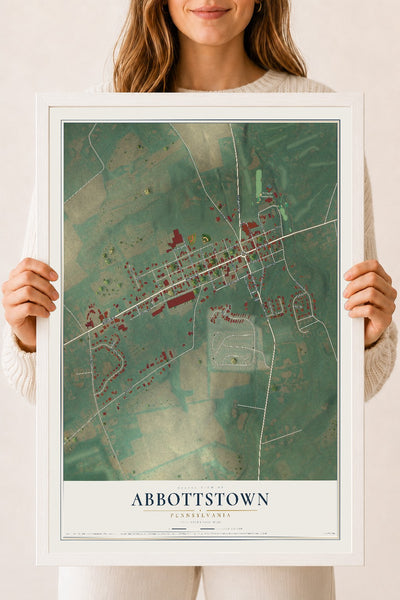 Map of Abbottstown, Pennsylvania, 18 x 24 inch print in a white wood frame