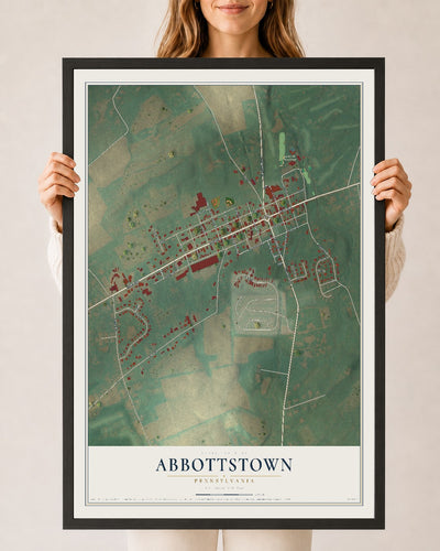 Map of Abbottstown, Pennsylvania, 24 x 36 inch print in a black wood frame