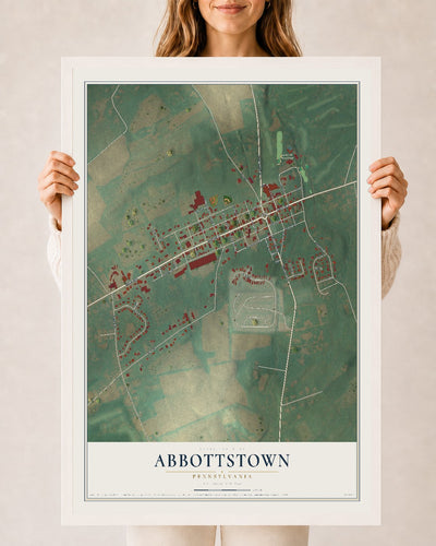 Map of Abbottstown, Pennsylvania, 24 x 36 inch print in a white wood frame