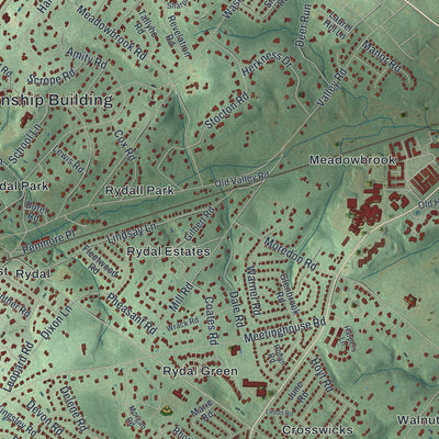 Second close-up of the map of Abington, Pennsylvania print showing more streets and buildings