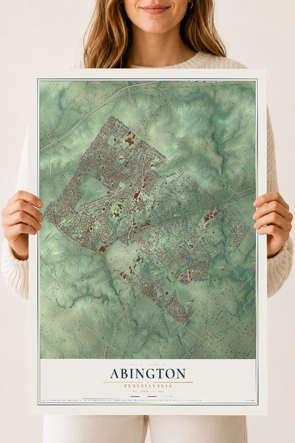 Map of Abington, Pennsylvania, 18 x 24 inch unframed archival matte print