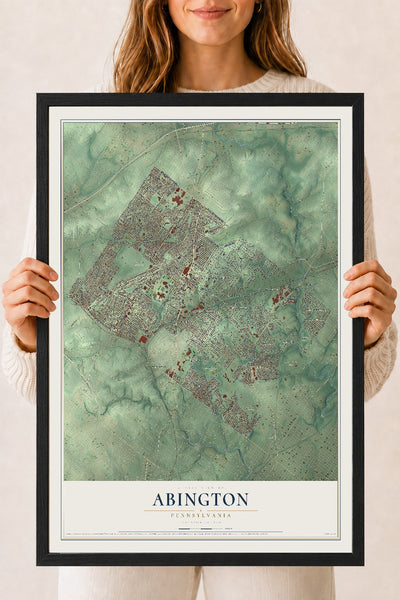 Map of Abington, Pennsylvania, 18 x 24 inch print in a black wood frame