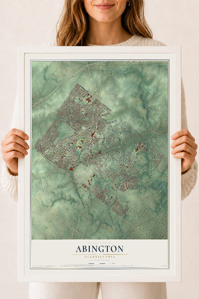 Map of Abington, Pennsylvania, 18 x 24 inch print in a white wood frame