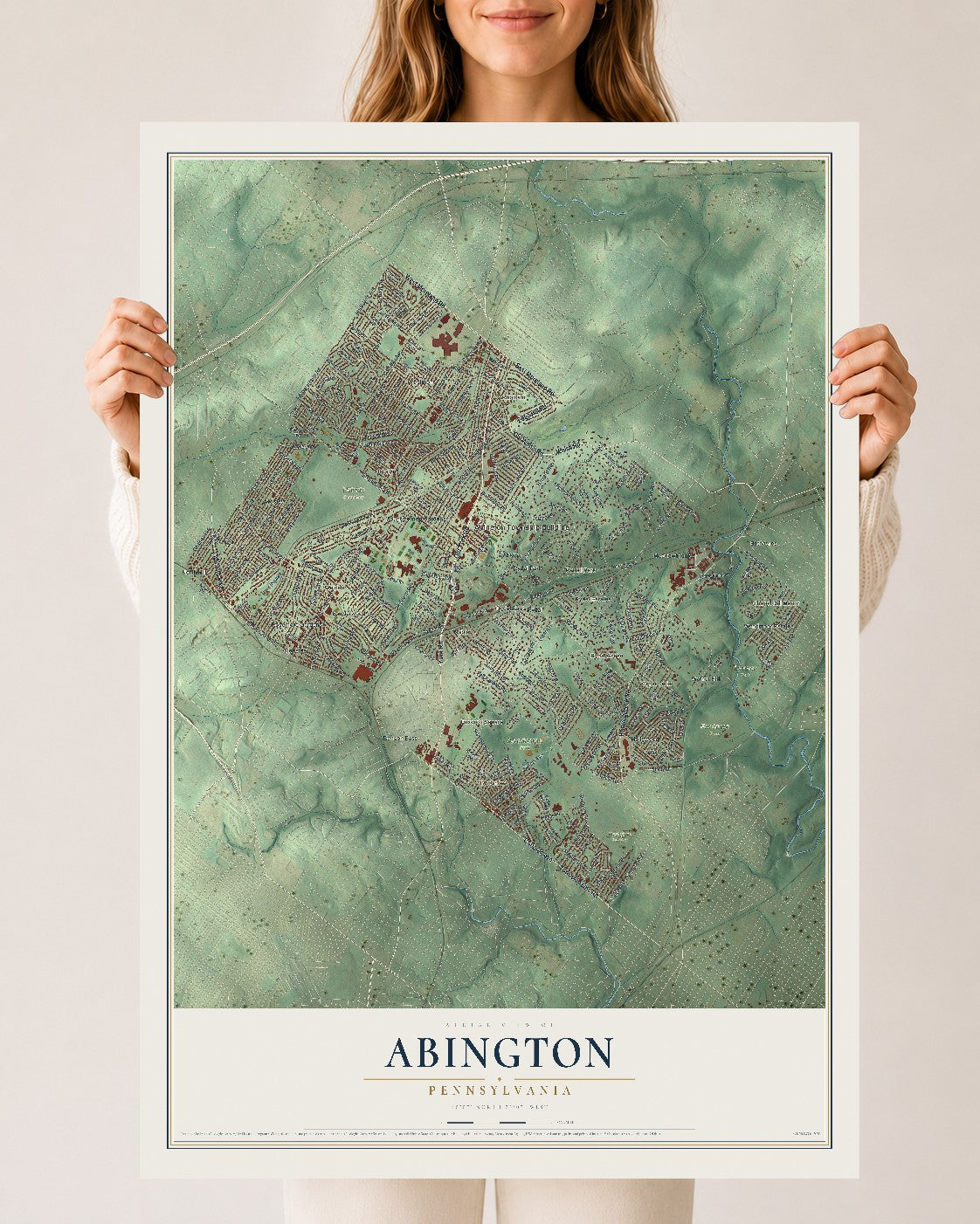Map of Abington, Pennsylvania, 24 x 36 inch unframed archival matte print