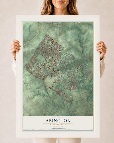 Map of Abington, Pennsylvania, 24 x 36 inch print in a white wood frame