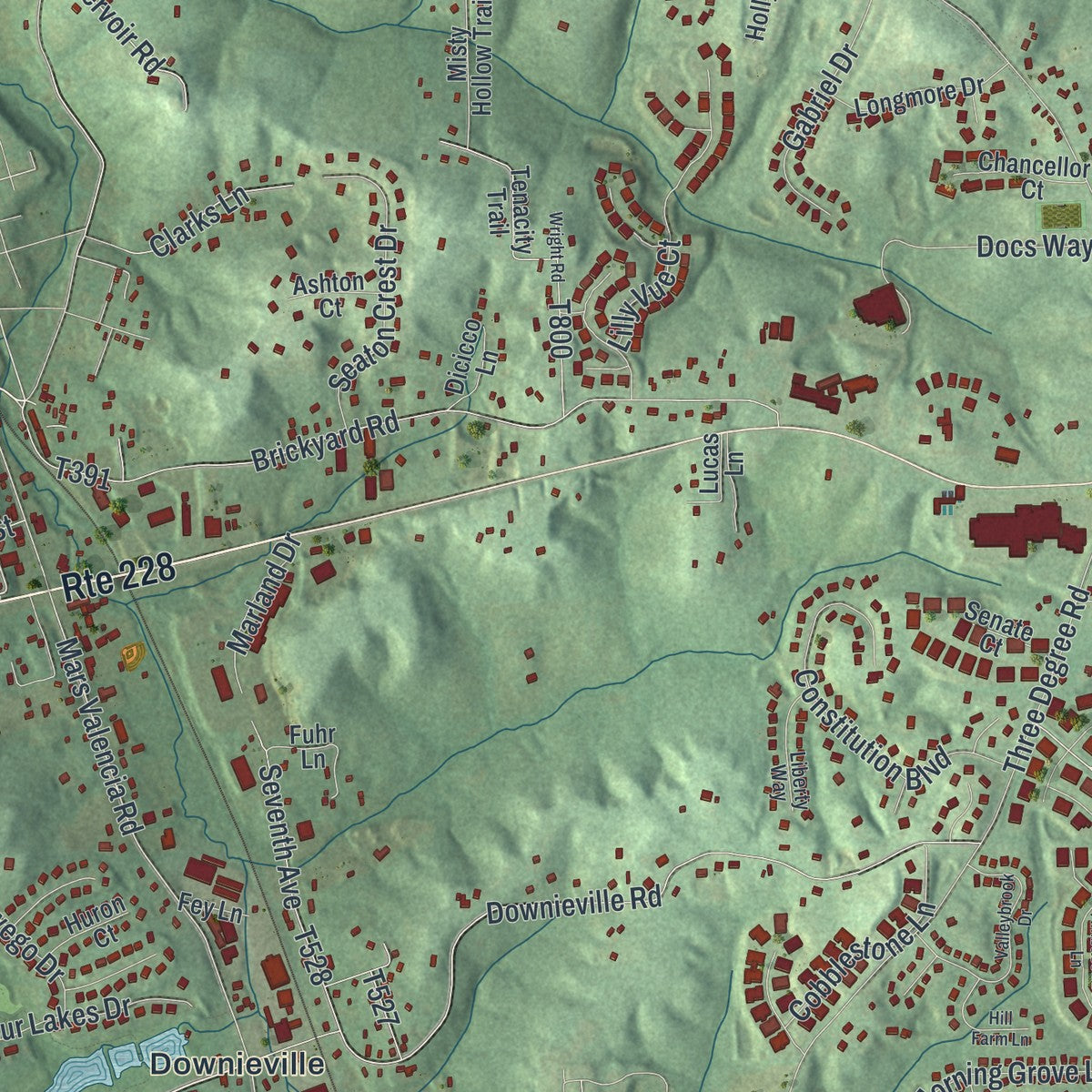 Close-up of the map of Adams, Butler County, Pennsylvania print showing street and building detail