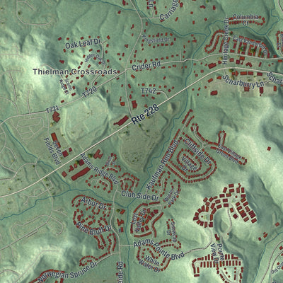Second close-up of the map of Adams, Butler County, Pennsylvania print showing more streets and buildings