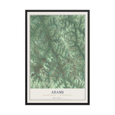 Map of Adams, Butler County, Pennsylvania, 12 x 18 inch print in a black wood frame