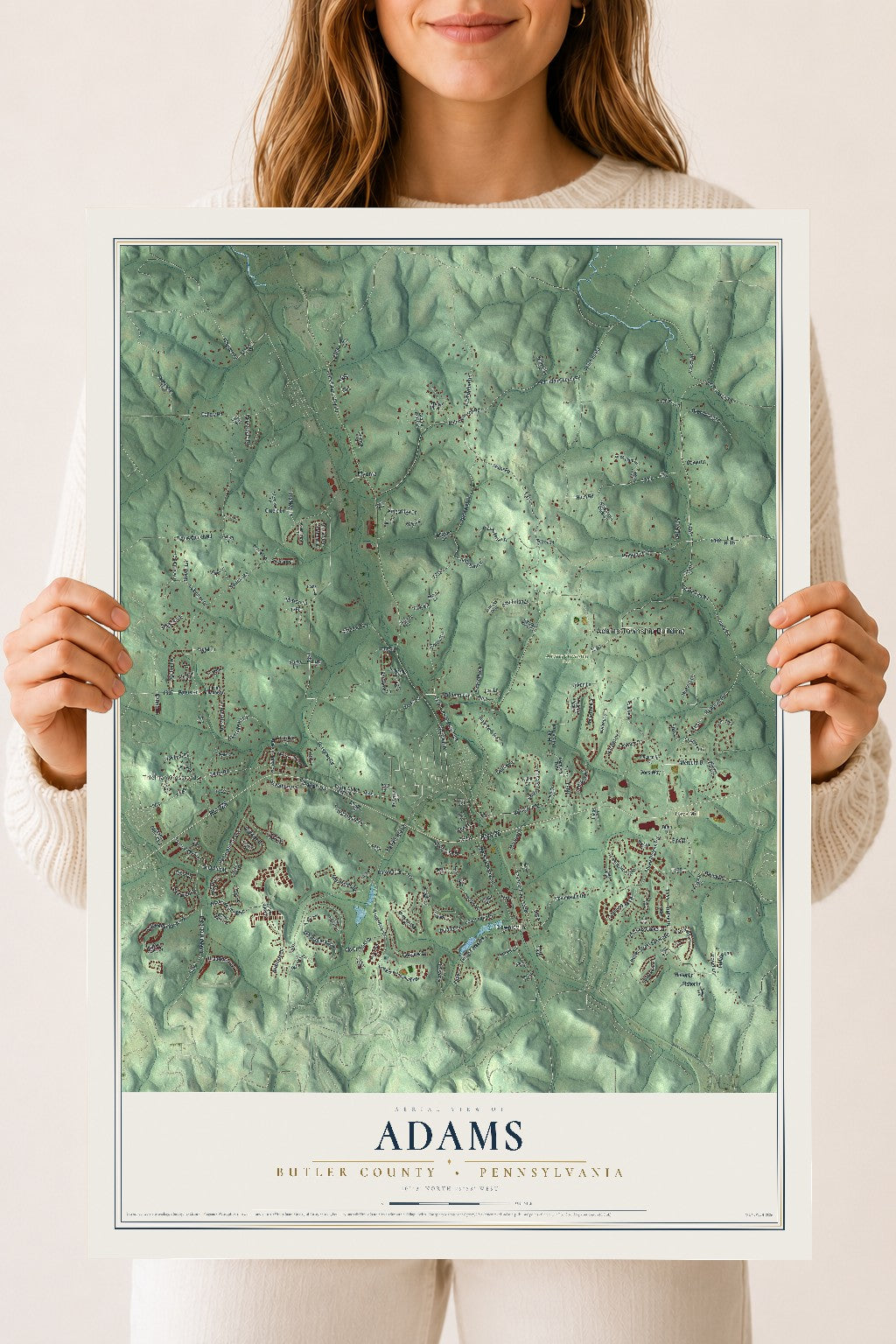 Map of Adams, Butler County, Pennsylvania, 18 x 24 inch unframed archival matte print