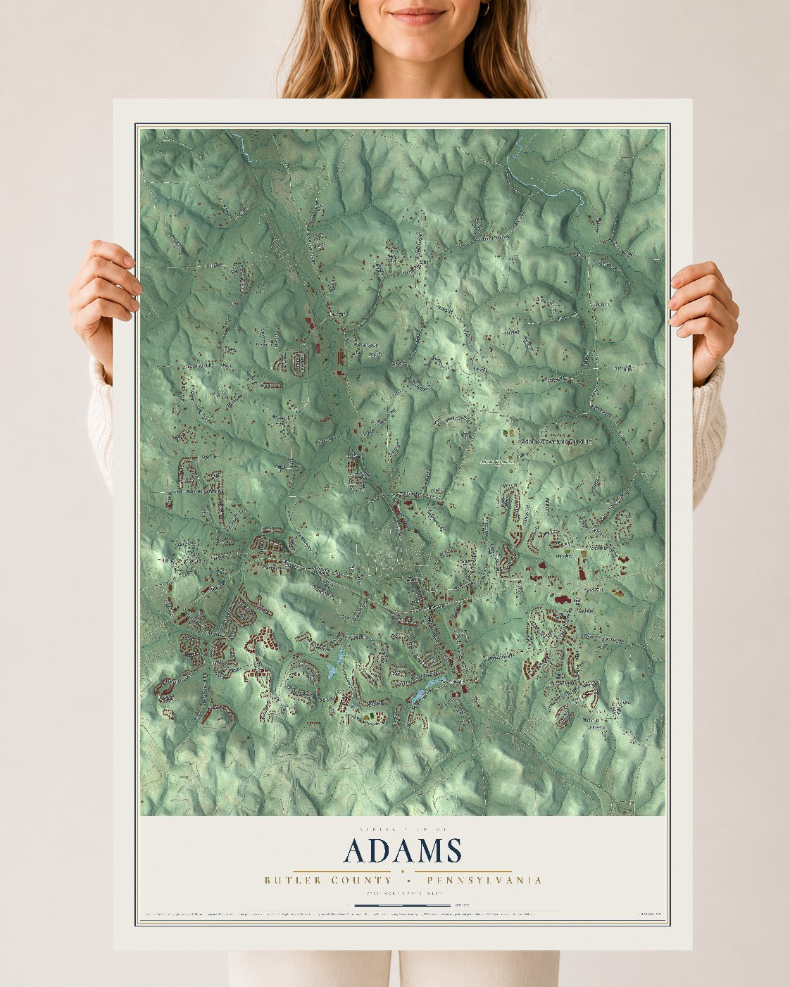 Map of Adams, Butler County, Pennsylvania, 24 x 36 inch unframed archival matte print