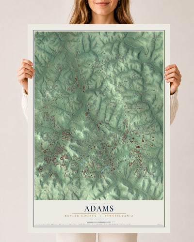 Map of Adams, Butler County, Pennsylvania, 24 x 36 inch unframed archival matte print