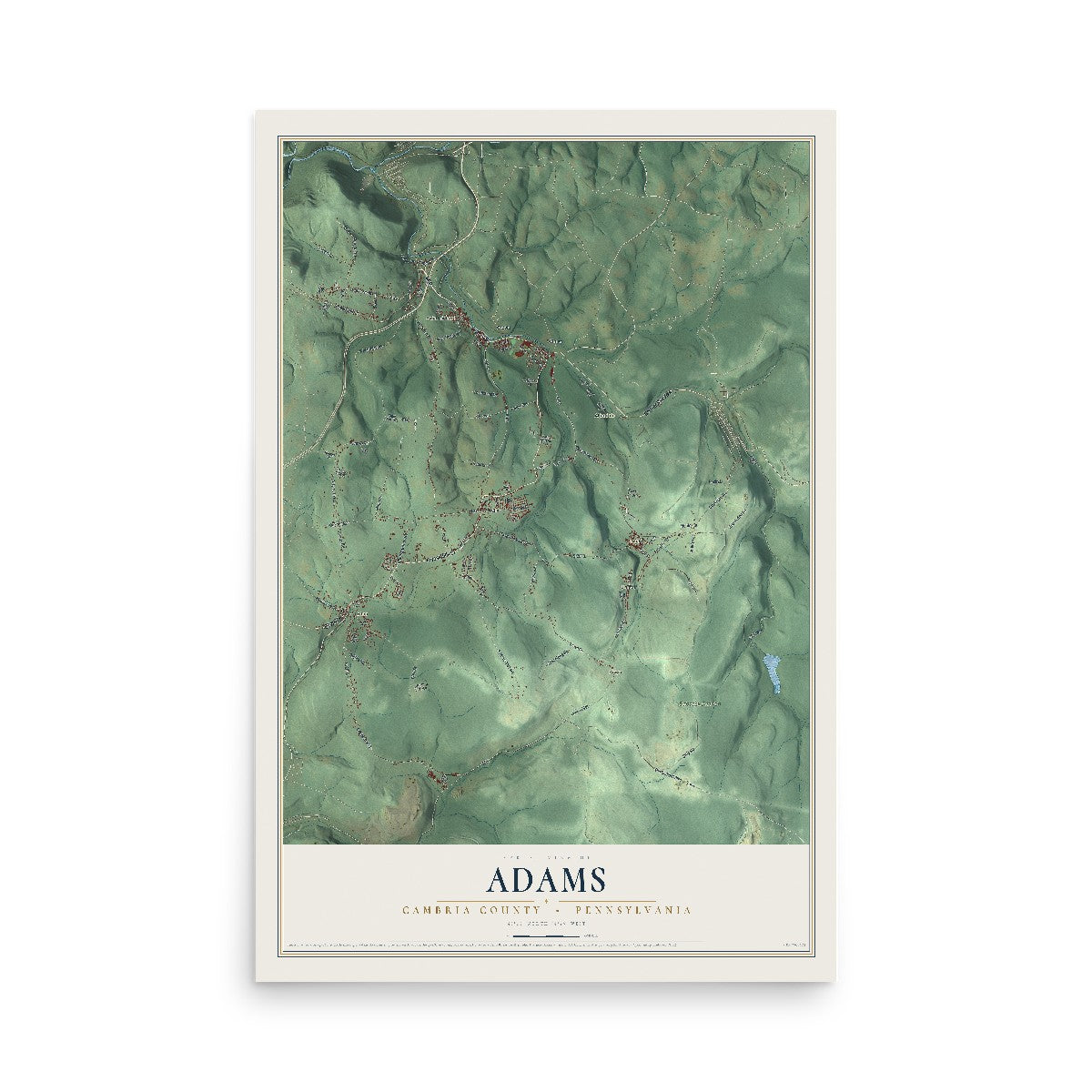 Map of Adams, Cambria County, Pennsylvania, 12 x 18 inch unframed archival matte print