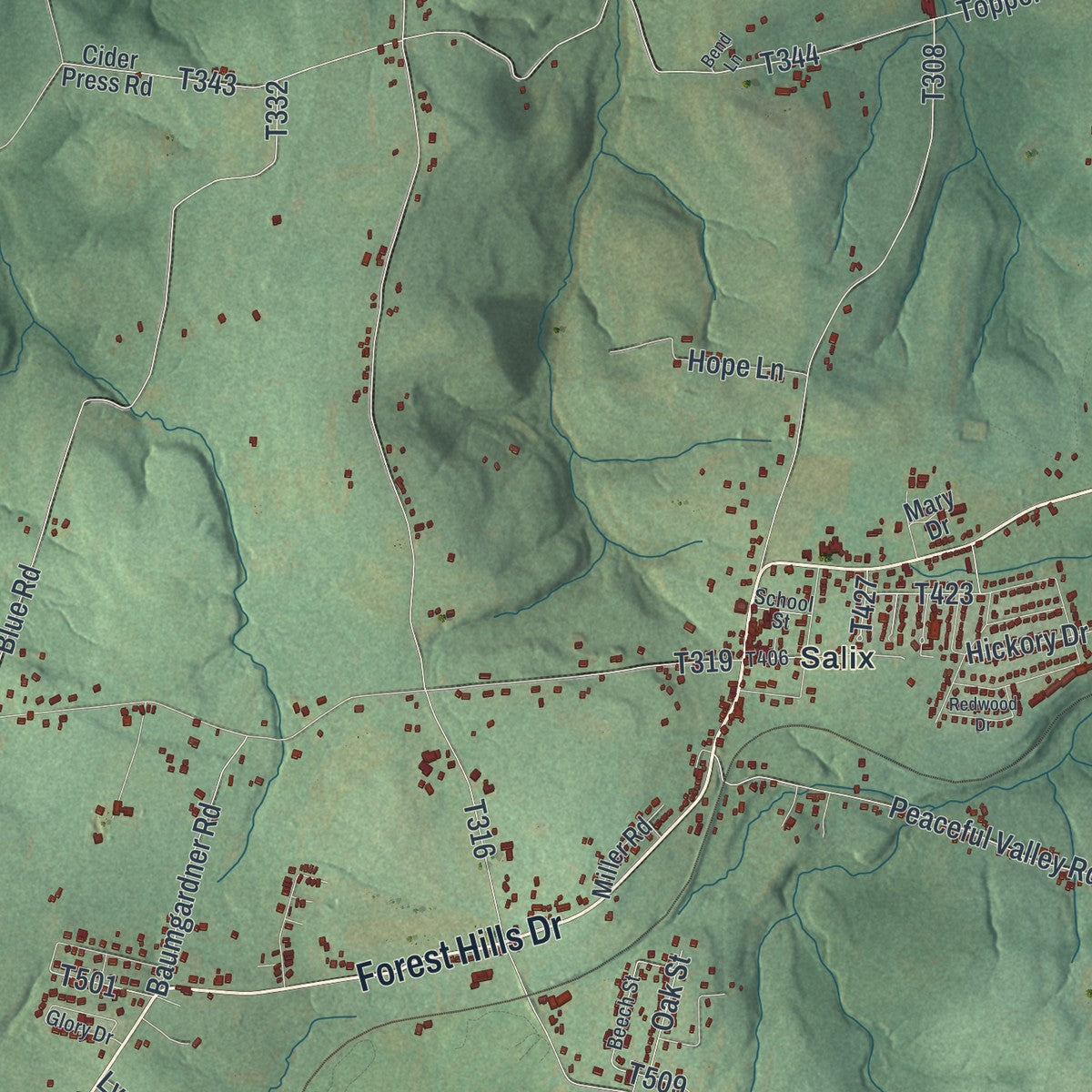 Close-up of the map of Adams, Cambria County, Pennsylvania print showing street and building detail