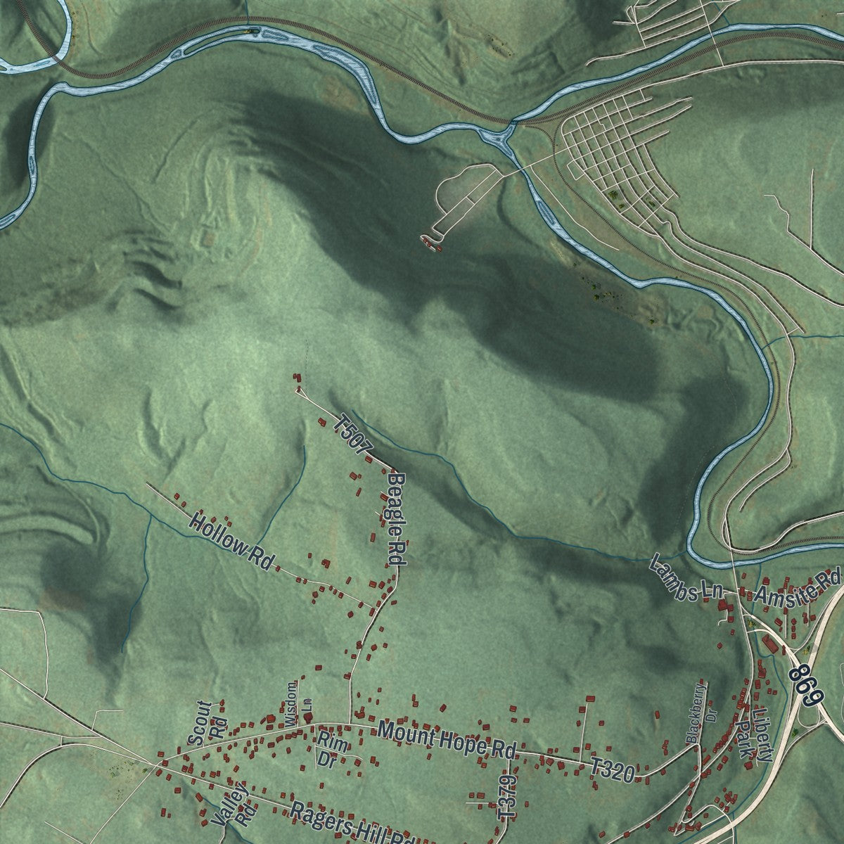 Second close-up of the map of Adams, Cambria County, Pennsylvania print showing more streets and buildings
