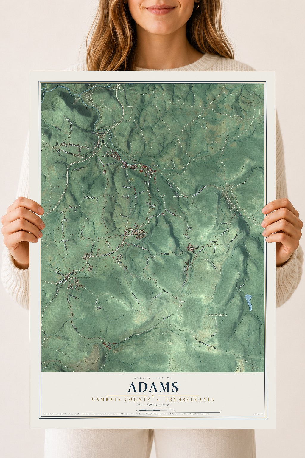 Map of Adams, Cambria County, Pennsylvania, 18 x 24 inch unframed archival matte print
