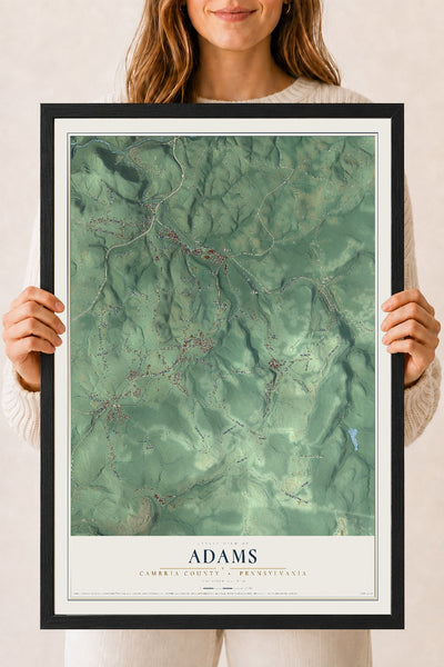 Map of Adams, Cambria County, Pennsylvania, 18 x 24 inch print in a black wood frame