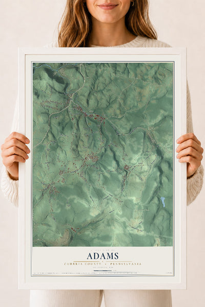 Map of Adams, Cambria County, Pennsylvania, 18 x 24 inch print in a white wood frame