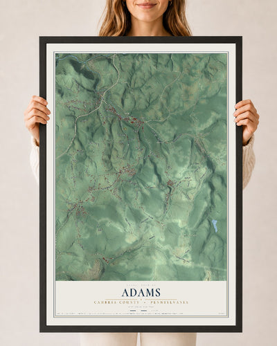 Map of Adams, Cambria County, Pennsylvania, 24 x 36 inch print in a black wood frame