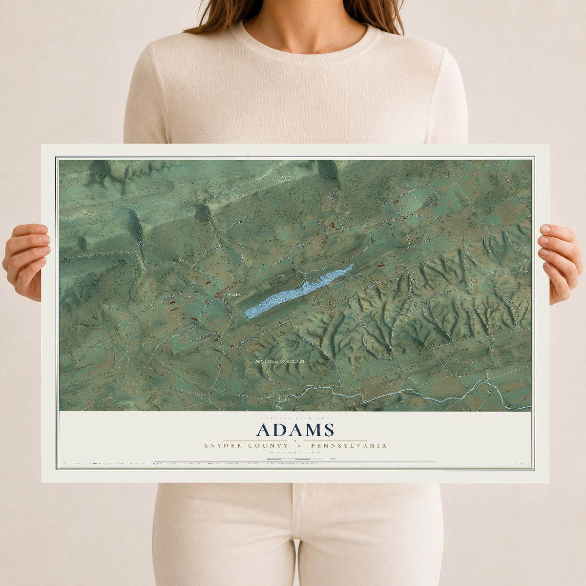 Map of Adams, Snyder County, Pennsylvania, 12 x 18 inch unframed archival matte print