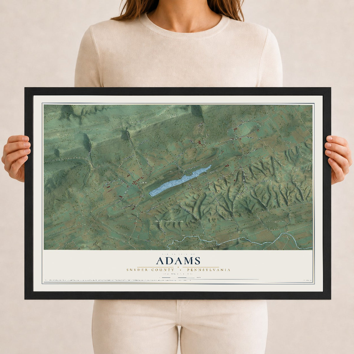 Map of Adams, Snyder County, Pennsylvania, 12 x 18 inch print in a black wood frame