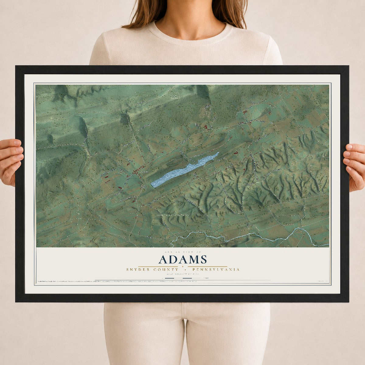 Map of Adams, Snyder County, Pennsylvania, 18 x 24 inch print in a black wood frame