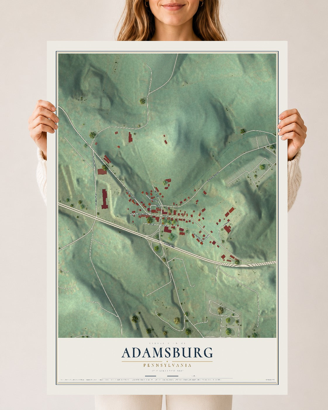 Map of Adamsburg, Pennsylvania, 24 x 36 inch unframed archival matte print