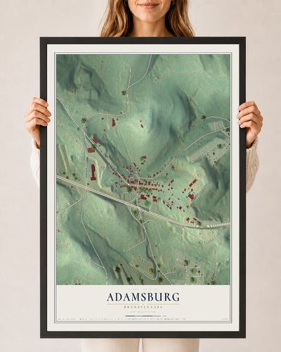 Map of Adamsburg, Pennsylvania, 24 x 36 inch print in a black wood frame