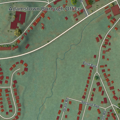 Close-up of the map of Adamstown, Pennsylvania print showing street and building detail