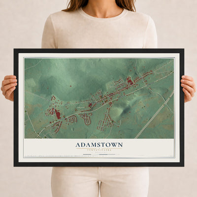Map of Adamstown, Pennsylvania, 12 x 18 inch print in a black wood frame