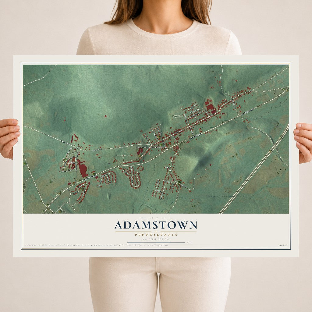 Map of Adamstown, Pennsylvania, 18 x 24 inch unframed archival matte print