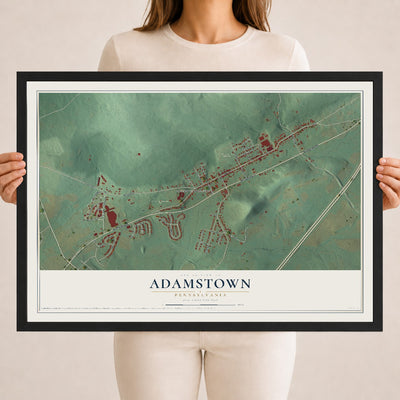 Map of Adamstown, Pennsylvania, 18 x 24 inch print in a black wood frame