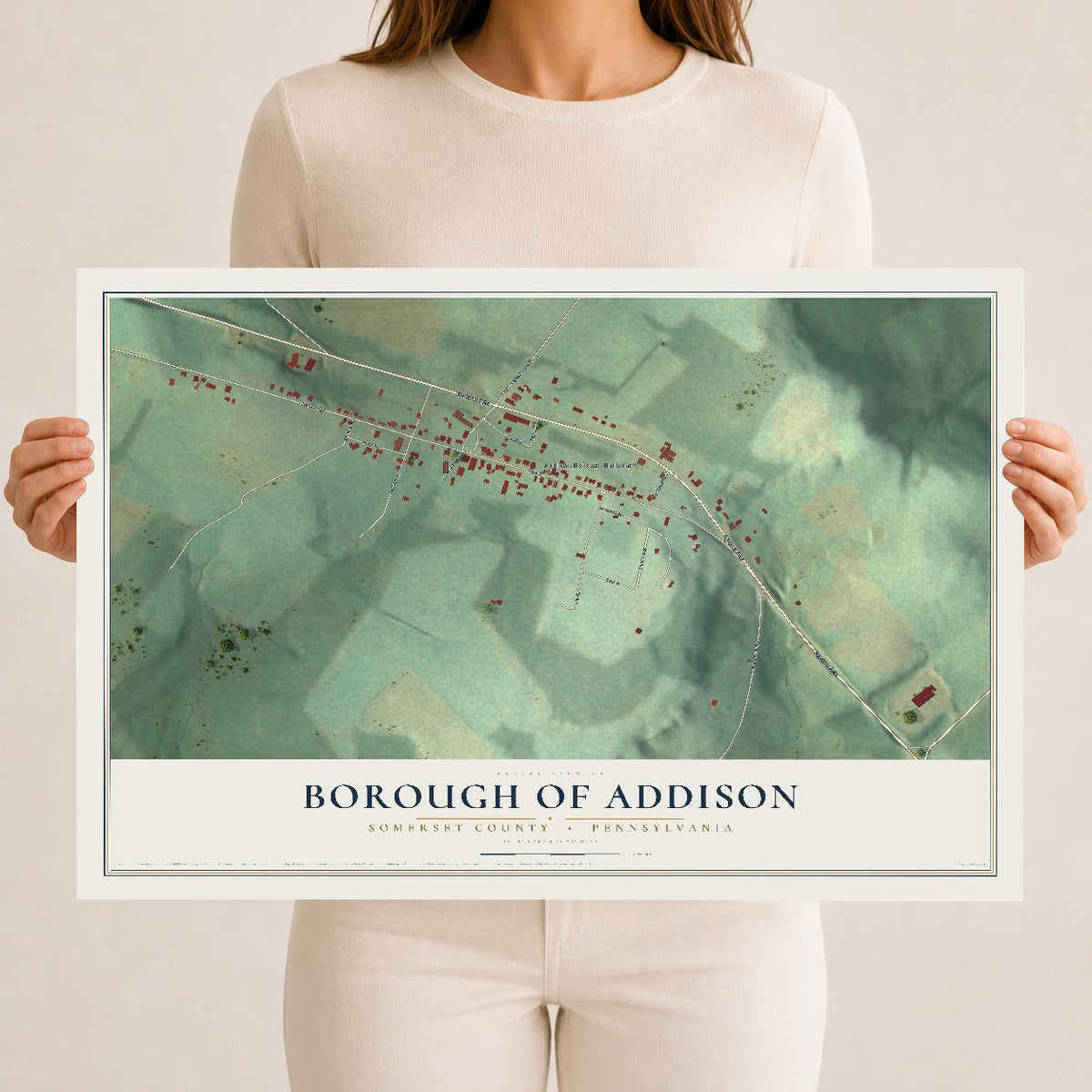 Map of the Borough of Addison, Somerset County, Pennsylvania, 12 x 18 inch unframed archival matte print