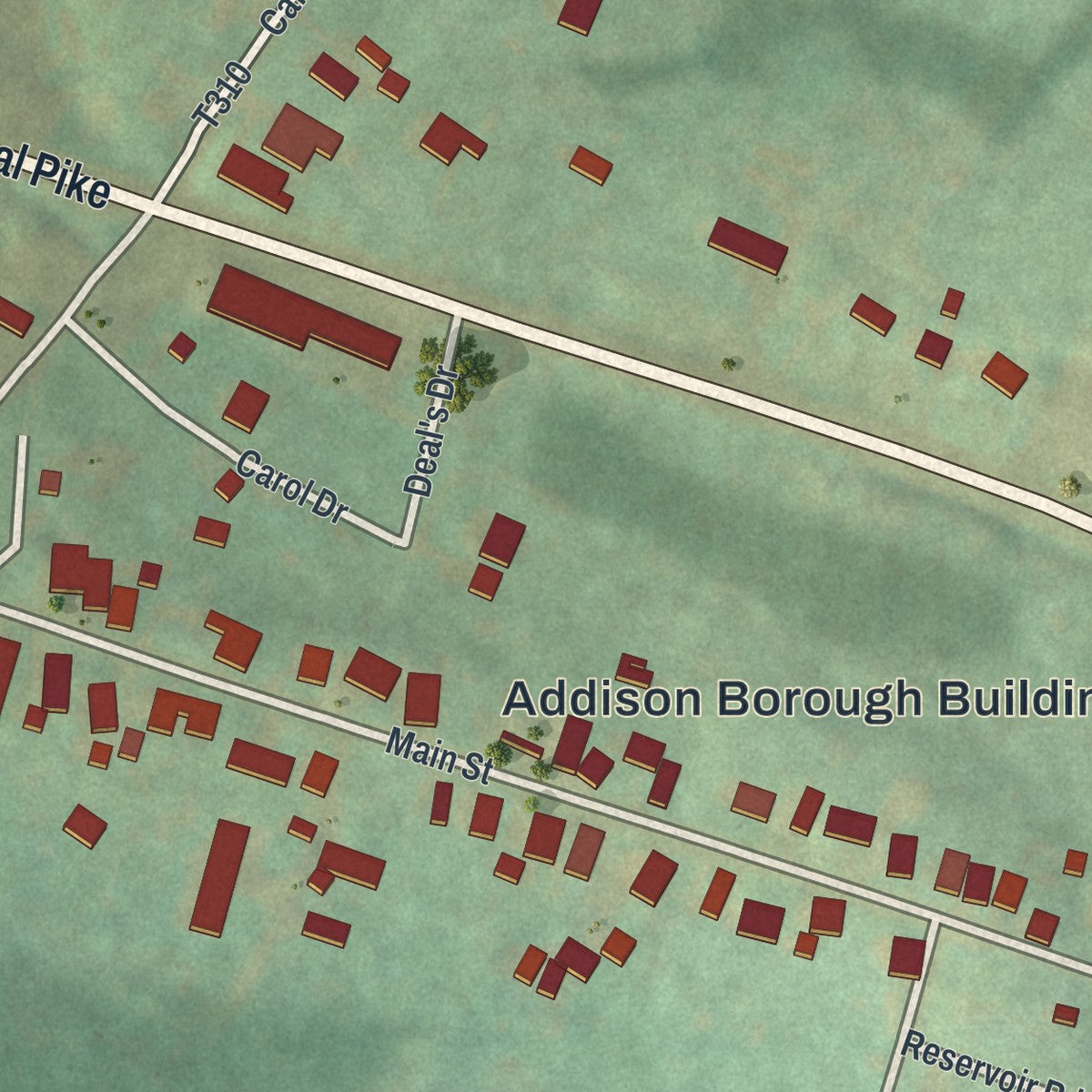Close-up of the map of the Borough of Addison, Somerset County, Pennsylvania print showing street and building detail