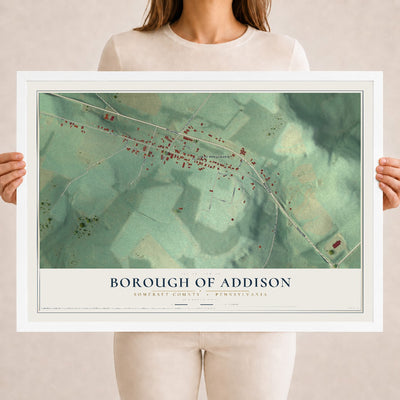 Map of the Borough of Addison, Somerset County, Pennsylvania, 18 x 24 inch print in a white wood frame