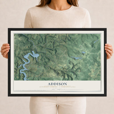 Map of Addison, Somerset County, Pennsylvania, 12 x 18 inch print in a black wood frame