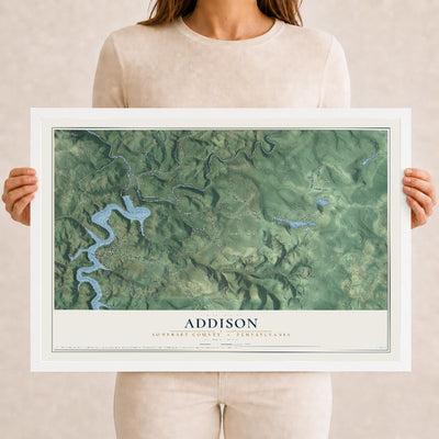 Map of Addison, Somerset County, Pennsylvania, 12 x 18 inch print in a white wood frame