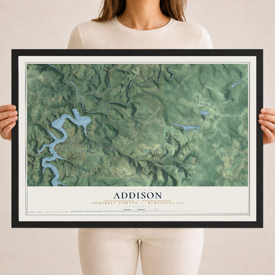 Map of Addison, Somerset County, Pennsylvania, 18 x 24 inch print in a black wood frame