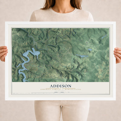 Map of Addison, Somerset County, Pennsylvania, 18 x 24 inch print in a white wood frame