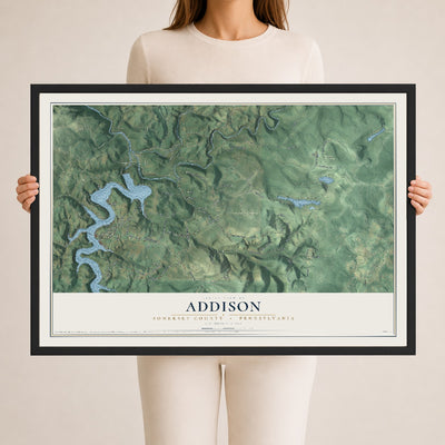 Map of Addison, Somerset County, Pennsylvania, 24 x 36 inch print in a black wood frame