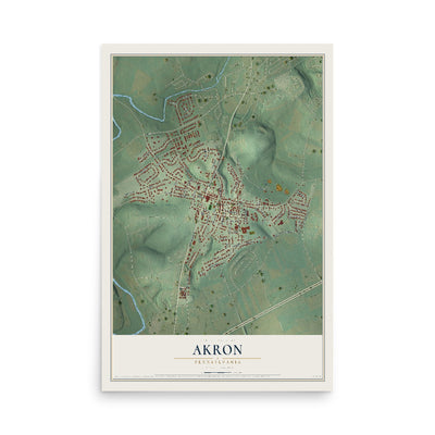 Map of Akron, Pennsylvania, 12 x 18 inch unframed archival matte print