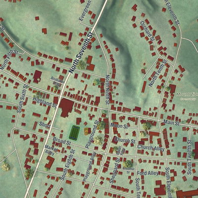 Close-up of the map of Akron, Pennsylvania print showing street and building detail