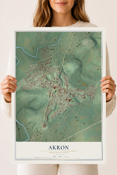 Map of Akron, Pennsylvania, 18 x 24 inch unframed archival matte print
