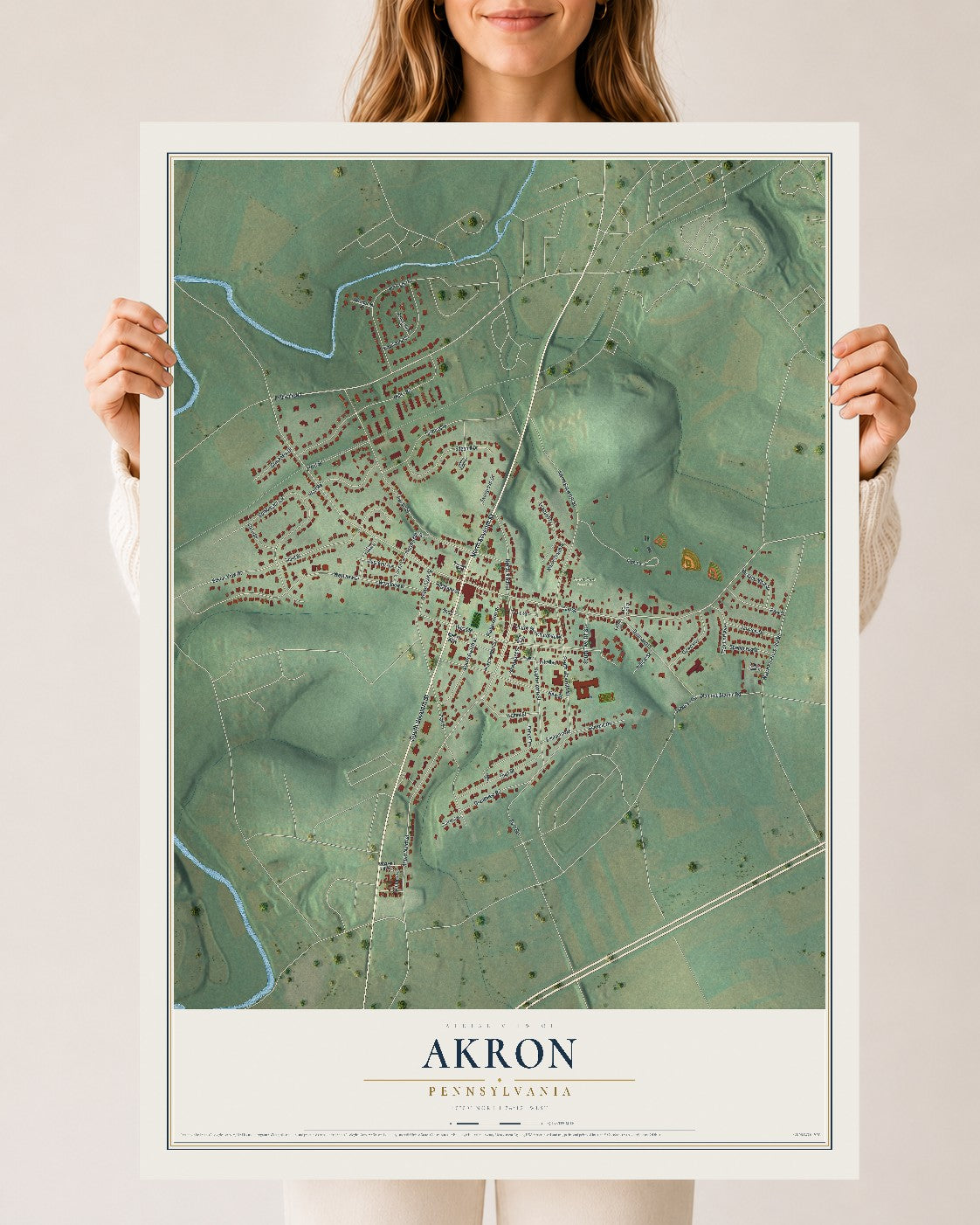 Map of Akron, Pennsylvania, 24 x 36 inch unframed archival matte print