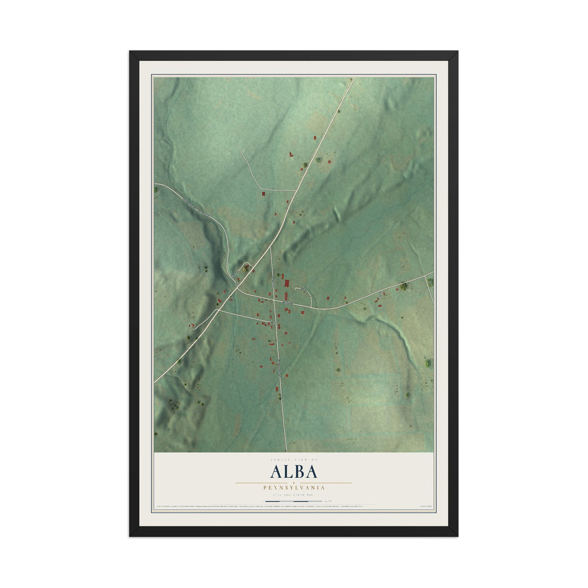 Map of Alba, Pennsylvania, 12 x 18 inch print in a black wood frame