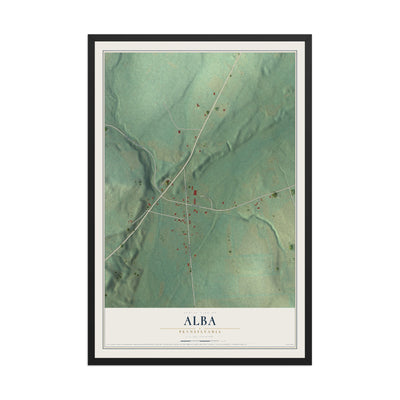 Map of Alba, Pennsylvania, 12 x 18 inch print in a black wood frame