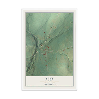 Map of Alba, Pennsylvania, 12 x 18 inch print in a white wood frame